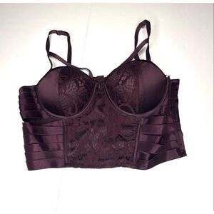 Plum Satin Lace Bustier Crop Top | Structured Corset Style | Y2K Glam S/M
